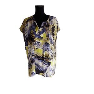 Josephine Chaus Blue Green Abstract Print Short Sleeve Pullover Top Size L